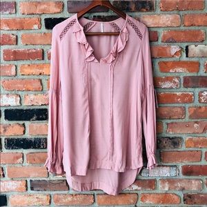 Free People Pink Long Sleeve Tunic Blouse Size XS